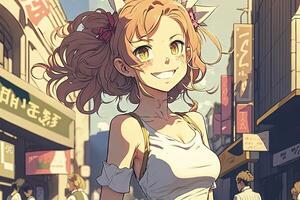 magnifique anime manga fille dans tokyo Japon illustration génératif ai photo