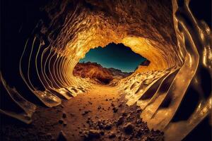 extraterrestre planète tunnels fabriqué de or illustration génératif ai photo