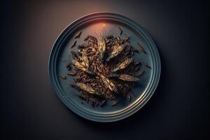 gourmet insecte restaurant assiette illustration génératif ai photo