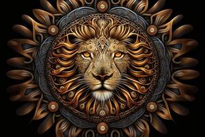 Lion animal mandala fractale illustration génératif ai photo