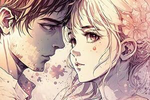 l'amour et psyché anime fille et homme manga style personnage illustration génératif ai photo