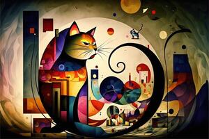 chat conçu dans le style de kandinsky et le bauhaus art mouvement illustration génératif ai photo