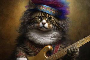 chat comme carlos Santana guitare joueur chanteur illustration génératif ai photo