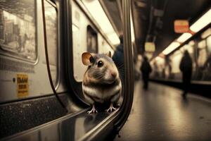 Souris animal sur Nouveau york ville métro souterrain métro train illustration génératif ai photo