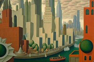 Diego rivera style imaginaire représentation Nouveau york ville si peint par artiste illustration génératif ai photo