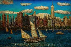 Vincent van gogh style imaginaire représentation Nouveau york ville si peint par artiste illustration génératif ai photo