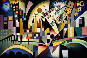 wassily kandinsky style imaginaire représentation Nouveau york ville si peint par artiste illustration génératif ai photo