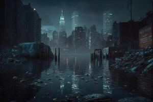 Nouveau york ville submergé par tonnes de des ordures illustration génératif ai photo