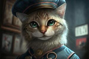 chat comme charmant infirmière portant uniforme et chapeau illustration génératif ai photo