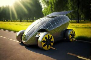 solaire panneau voiture de le futur éco subtilité concept éco ev voiture ou électrique Puissance voiture et solaire cellules pour électricité génération illustration génératif ai photo