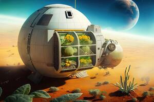 espace basé agriculture systèmes de le futur cette utilisation Avancée les technologies et techniques à grandir cultures dans le dur conditions de espace illustration génératif ai photo