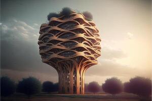 bambou en bois gratte-ciel de le futur illustration génératif ai photo