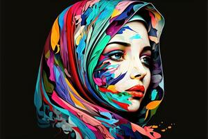 monde hijab journée sur février 1, hijab fille femmes tête couverture abstrait représentation génératif ai photo