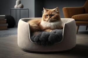 chat dans une luxe chat lit illustration génératif ai photo