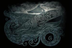 maori tribal baleine esquisser polynésien tatouage modèle illustration génératif ai photo