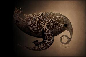 maori tribal baleine esquisser polynésien tatouage modèle illustration génératif ai photo