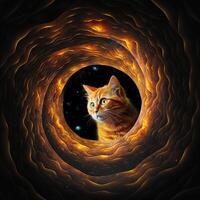 chat regarder dans une noir trou dans espace illustration génératif ai photo