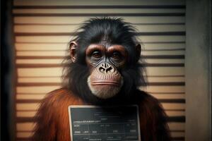 singe singe mal animal police mugshot ligne en haut génératif ai photo