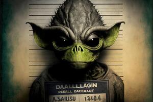 noir humanoïde extraterrestre identification assiette dans de face de police s'aligner ou mugshot illustration génératif ai photo