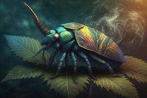 scarabée insecte animal fumeur ganja cannabis illustration génératif ai photo