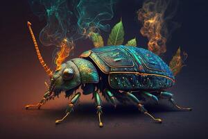 scarabée insecte animal fumeur ganja cannabis illustration génératif ai photo