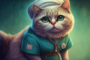 chat comme charmant infirmière portant uniforme et chapeau illustration génératif ai photo