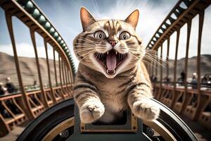 chat équitation une rouleau Coaster illustration génératif ai photo