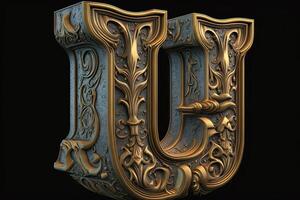 u 3d médiéval lettre médiéval style alphabet collection lettre illustration génératif ai photo