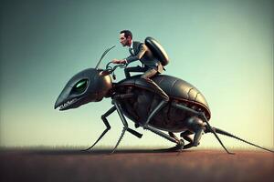 homme équitation fourmi illustration génératif ai photo