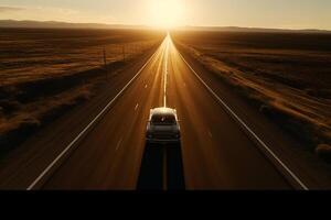 ai génératif aérien vue de une voiture sur le route photo