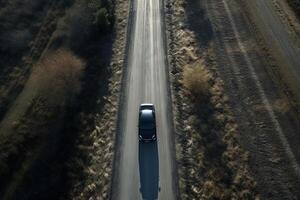 ai génératif aérien vue de une voiture sur le route photo