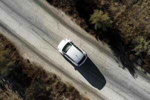 ai génératif aérien vue de une voiture sur le route photo