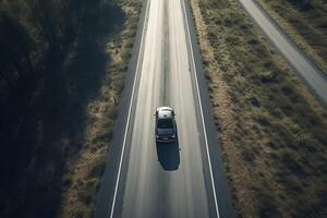 ai génératif aérien vue de une voiture sur le route photo