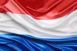 rouge, blanc et bleu arrière-plan, agitant le nationale drapeau de Pays-Bas, agité une très détaillé fermer. ai généré photo