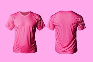 photo réaliste Masculin rose t-shirts avec copie espace, de face et retour voir. ai généré