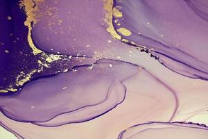abstrait liquide peindre numérique papier, fluide art violet et or briller avec de l'alcool encre technique ai généré photo