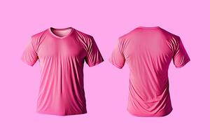 photo réaliste Masculin rose t-shirts avec copie espace, de face et retour voir. ai généré