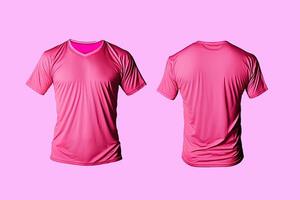 photo réaliste Masculin rose t-shirts avec copie espace, de face et retour voir. ai généré