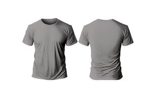 photo réaliste Masculin gris t-shirts avec copie espace, de face et retour voir. ai généré