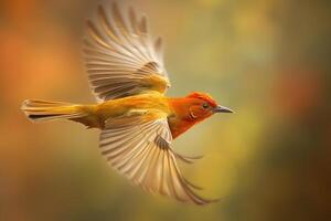 majestueux oiseau dans vol contre une flou Contexte. ai généré photo