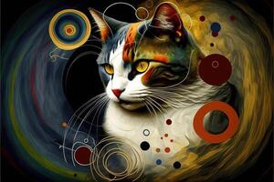 chat conçu dans le style de kandinsky et le bauhaus art mouvement illustration génératif ai photo