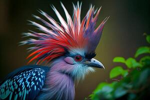 portrait de une huppe rouge Turaco dans le la nature. ai généré photo