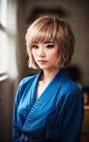 vilain Jeune asiatique femme avec tendance mode style , génératif ai photo