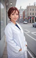 asiatique femme chercheur scientifique portant laboratoire manteau, génératif ai photo