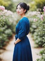 magnifique asiatique femme à Extérieur Frais parc, génératif ai photo