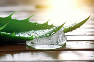 verre pot de aloès Vera jus et Frais aloès Vera feuilles. génératif ai photo