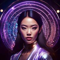 magnifique asiatique femme à le nuit faire la fête, génératif art par ai photo