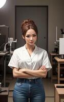 asiatique femme chercheur scientifique portant laboratoire manteau, génératif ai photo