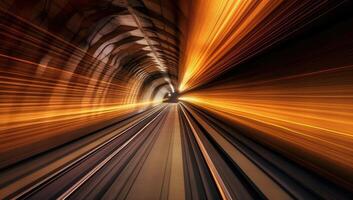 une train excès de vitesse par une tunnel avec mouvement. génératif ai photo