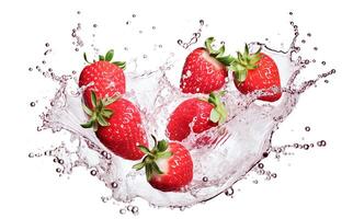 ai génératif. Frais des fraises avec l'eau éclaboussure photo